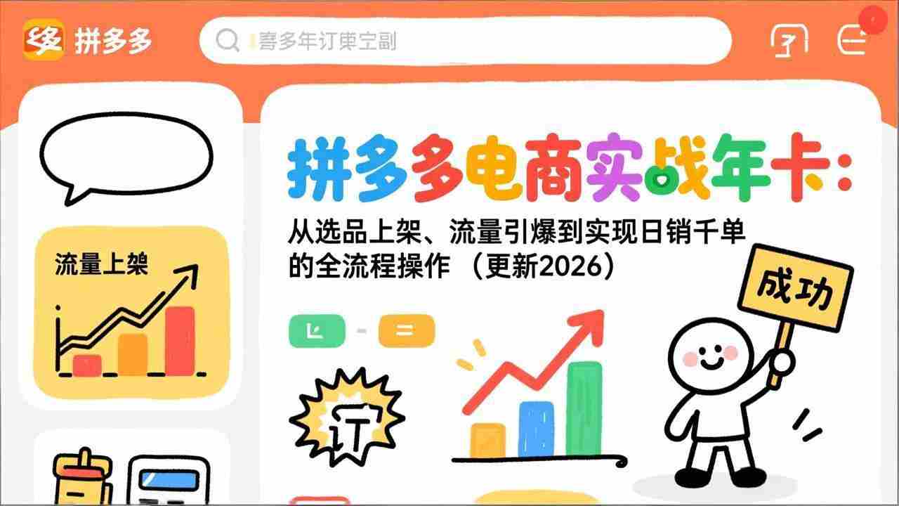 （19839期）拼多多电商实战年卡：从选品上架、流量引爆到实现日销千单的全流程操作（更新2026年8月）-中创网_分享创业项目_助您在家赚钱