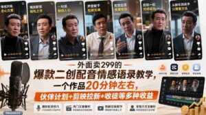 外面卖299的爆款二创配音情感语录教学,一个作品20分钟左右,伙伴计划+剪映拉新+收徒等多种收益-中创网_分享创业项目_助您在家赚钱