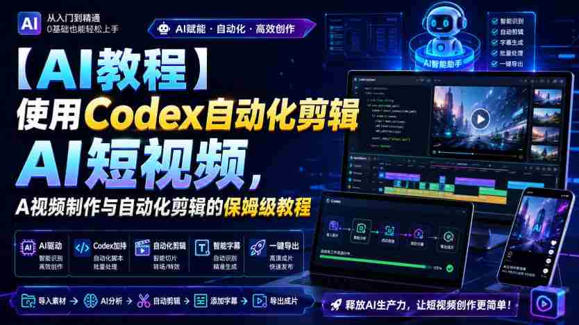 【AI教程】使用Codex自动化剪辑AI短视频,AI视频制作与自动化剪辑的保姆级教程