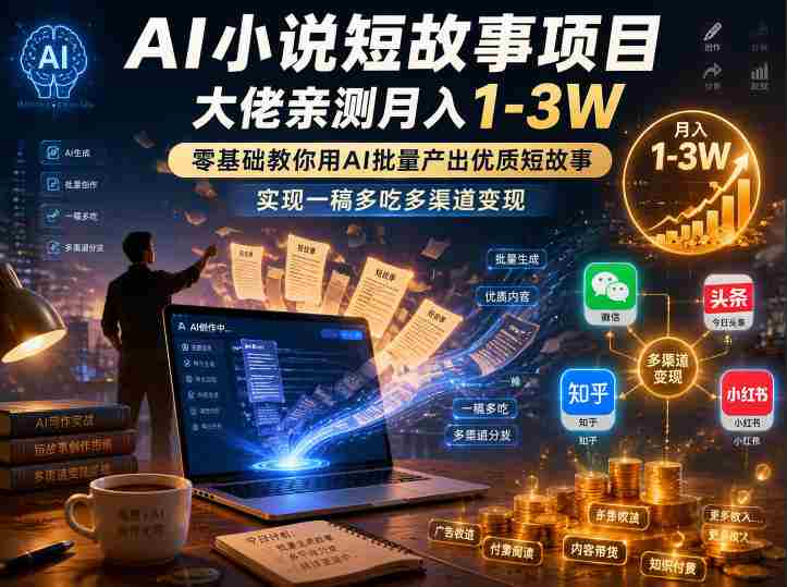 AI小说短故事项目，大佬亲测月入1-3W，零基础教你用AI批量产出优质短故事，实现一稿多吃多渠道变现（更新0824）-中创网_分享创业项目_助您在家赚钱