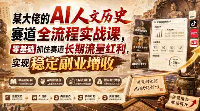 某大佬的AI人文历史赛道全流程实战课,零基础抓住赛道长期流量红利,实现稳定副业增收