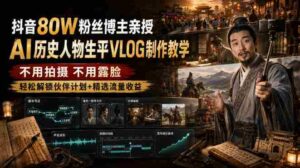 抖音80W粉丝博主的AI历史人物生平VLOG教学，不用拍摄不用露脸，AI帮你搞定，轻松解锁伙伴计划+精选收益-中创网_分享创业项目_助您在家赚钱