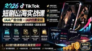 （19740期）2026TikTok短剧出海实战课：IAA广告分账×IAP付费变现×账号搭建×平台规则×双轨爆发×回款全流程-中创网_分享创业项目_助您在家赚钱