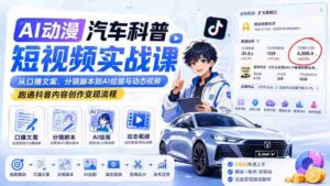 (20098期)AI动漫汽车科普短视频实战课:从口播文案、分镜脚本到AI绘画与动态视频,跑通抖音内容创作变现流程-中创网_分享创业项目_助您在家赚钱