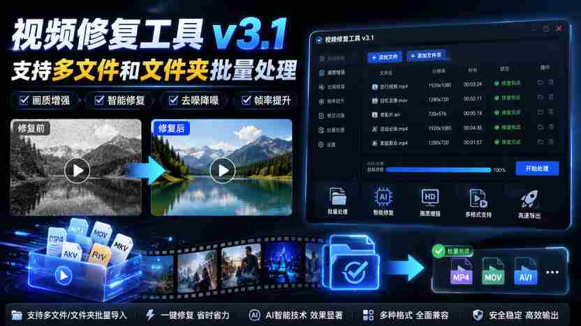 视频修复工具v3.1，支持多文件和文件夹批量处理-中创网_分享创业项目_助您在家赚钱