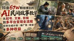 抖音67W粉丝博主的AI民间故事教学，从起号、文案、剪辑到多平台变现全流程，伙伴分成计划接广告等多种收益，月入1W+-中创网_分享创业项目_助您在家赚钱