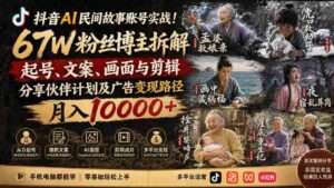 (19738期)抖音AI民间故事账号实战!67W粉丝博主拆解起号、文案、画面与剪辑,分享伙伴计划及广告变现路径,月入10000+-中创网_分享创业项目_助您在家赚钱