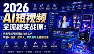 2026 AI短视频全流程实战课：从账号起号到爆款内容生产，掌握AI创作、数字人、带货变现全链路玩法-中创网_分享创业项目_助您在家赚钱