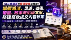(20126期)AI文案撰写与营销变现实战课:掌握激活、灵魂、收钱、销量、故事与见证文案,搭建高效成交内容体系-中创网_分享创业项目_助您在家赚钱