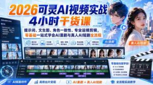2026可灵AI视频实战4小时干货课|提示词、文生图、角色一致性、专业运镜剪辑,零基础一站式学会AI漫剧与真人AI短剧全流程-中创网_分享创业项目_助您在家赚钱