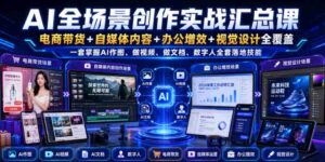 AI全场景创作实战汇总课|电商带货+自媒体内容+办公增效+视觉设计全覆盖,一套掌握AI作图、做视频、做文档、数字人全套落地技能-中创网_分享创业项目_助您在家赚钱