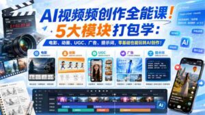 AI视频频创作全能课!5大模块打包学:电影、动画、UGC、广告、提示词,零基础也能玩转AI创作!【原创双语字幕】-中创网_分享创业项目_助您在家赚钱