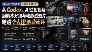 (20145期)AI+创作训练营26年8月第5期:从Codex、AI生图视频到剧本分镜与电影感短片,跑通个人IP商业闭环-中创网_分享创业项目_助您在家赚钱