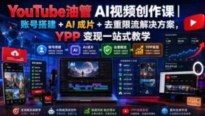 YouTube油管AI视频创作课|账号搭建+AI成片+去重限流解决方案,YPP变现一站式教学-中创网_分享创业项目_助您在家赚钱
