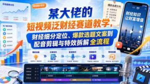 某大佬的短视频泛财经赛道教学，财经细分定位、爆款选题文案到配音剪辑与特效拆解全流程-中创网_分享创业项目_助您在家赚钱