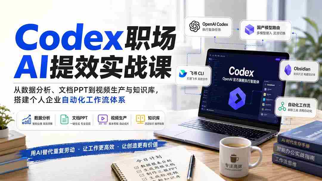 （20057期）Codex职场AI提效实战课：从数据分析、文档PPT到视频生产与知识库，搭建个人企业自动化工作流体系-中创网_分享创业项目_助您在家赚钱
