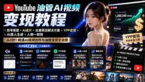 (19925期)YouTube油管AI视频变现教程-更新:账号搭建×AI成片×去重限流解决方案×YPP变现×AI真人生成×人物一致性-中创网_分享创业项目_助您在家赚钱