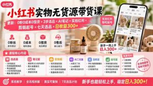 (19840期)小红书实物无货源带货课-更新:0粉0成本0囤货×3步选品×AI笔记×实拍红利×剪辑起号×七天选品×日收益300+-中创网_分享创业项目_助您在家赚钱