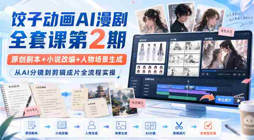 饺子动画AI漫剧全套课第2期:原创剧本+小说改编+人物场景生成,从AI分镜到剪辑成片全流程实操