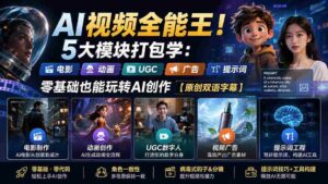 (20048期)AI视频全能王!5大模块打包学:电影、动画、UGC、广告、提示词,零基础也能玩转AI创作【原创双语字幕】-中创网_分享创业项目_助您在家赚钱