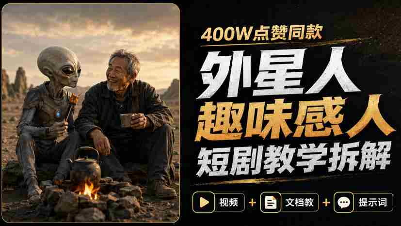400W点赞同款外星人趣味感人短剧教学拆解,视频+文档教+提示词