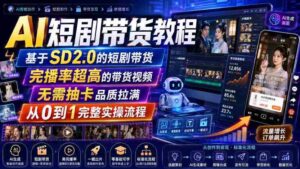 AI短剧带货教程,基于SD2.0的短剧带货,完播率超高的带货视频,无需抽卡品质拉满,从0到1完整实操流程-中创网_分享创业项目_助您在家赚钱