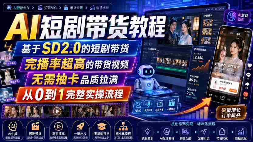 AI短剧带货教程，基于SD2.0的短剧带货，完播率超高的带货视频，无需抽卡品质拉满，从0到1完整实操流程-中创网_分享创业项目_助您在家赚钱