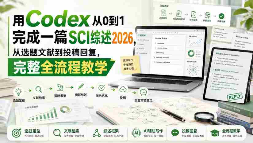 用Codex从0到1完成一篇SCI综述2026,从选题文献到投稿回复,完整全流程教学