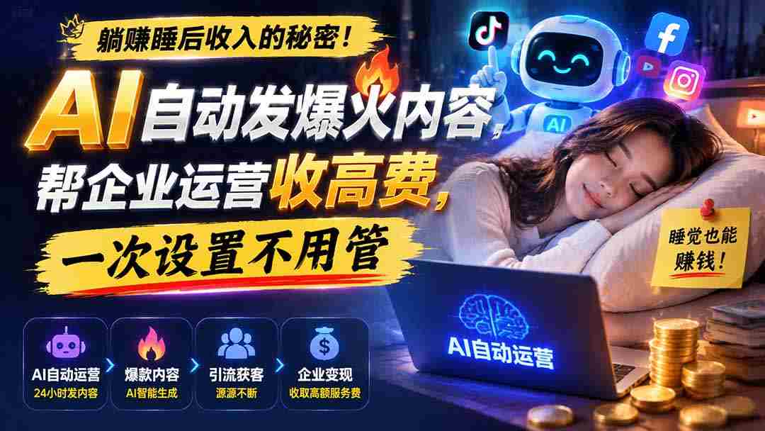（19826期）躺赚睡后收入的秘密！AI 自动发爆火内容，帮企业运营收高费，一次设置不用管【原创双语字幕】-中创网_分享创业项目_助您在家赚钱