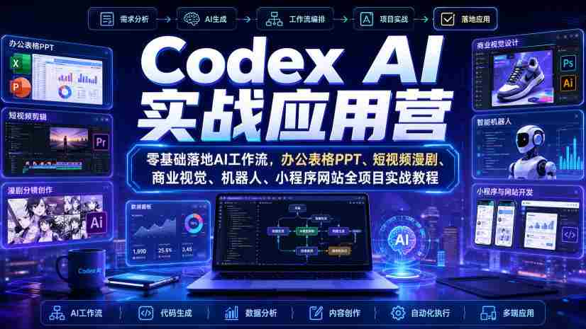 Codex AI实战应用营｜零基础落地AI工作流，办公表格PPT、短视频漫剧、商业视觉、机器人、小程序网站全项目实战教程-中创网_分享创业项目_助您在家赚钱
