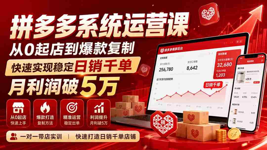 （20124期）拼多多系统运营课(更新8月)，从0起店到爆款复制，快速实现稳定日销千单，月利润破5万-中创网_分享创业项目_助您在家赚钱