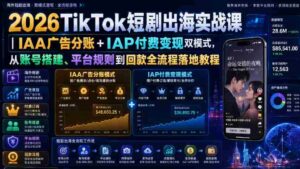 2026TikTok短剧出海实战课｜IAA广告分账+IAP付费变现双模式，从账号搭建、平台规则到回款全流程落地教程-中创网_分享创业项目_助您在家赚钱