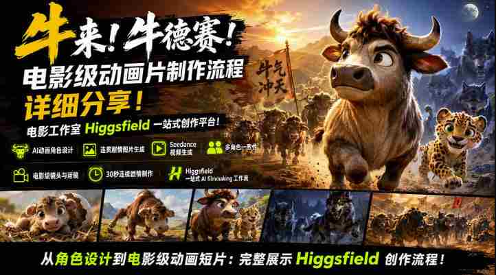 牛来!牛德赛!电影级动画片制作流程详细分享!电影工作室Higgsfield一站式创作平台,完整创作流程
