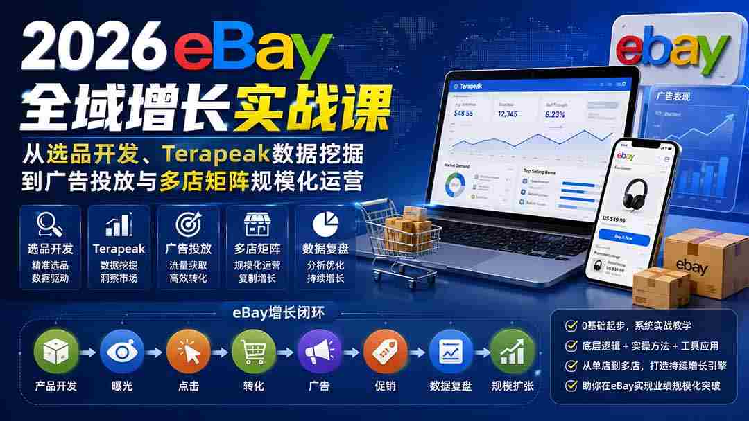 （20023期）2026-Vincent eBay全域增长实战课-无水印：从选品开发、Terapeak数据挖掘到广告投放与多店矩阵规模化运营-中创网_分享创业项目_助您在家赚钱