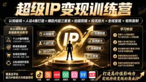（19698期）超级IP变现训练营：认知破局×人设4维打造×爆款内容三要素×拍摄剪辑×投流放大×全域变现×矩阵复制-中创网_分享创业项目_助您在家赚钱
