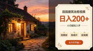 田园建筑治愈视频日入2张+小白轻松入手,可以发抖音,百度,快手,视频号拿多份收益-中创网_分享创业项目_助您在家赚钱