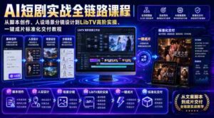 AI短剧实战全链路课程|从脚本创作、人设场景分镜设计到LibTV高阶实操、一键成片标准化交付教程-中创网_分享创业项目_助您在家赚钱