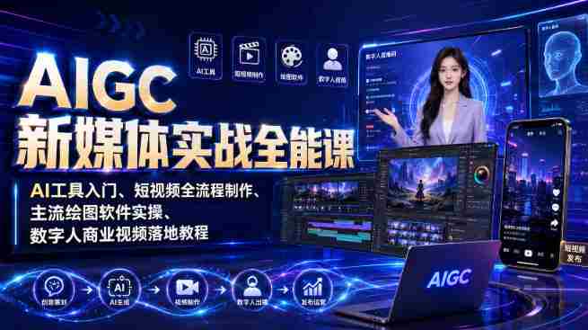 AIGC新媒体实战全能课｜AI工具入门、短视频全流程制作、主流绘图软件实操、数字人商业视频落地教程-中创网_分享创业项目_助您在家赚钱