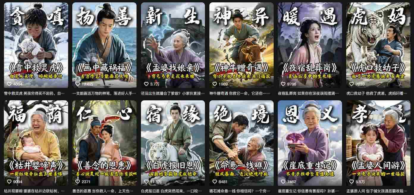 抖音67W粉丝博主的AI民间故事教学，从起号、文案、剪辑到多平台变现全流程，伙伴分成计划接广告等多种收益，月入1W+