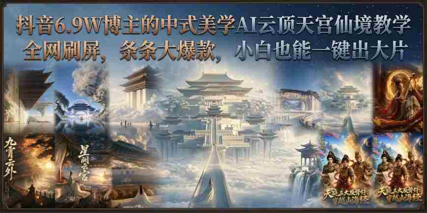抖音6.9W博主的中式美学AI云顶天宫仙境教学,全网刷屏,条条大爆款,小白也能一键出大片
