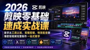 2026剪映零基础速成实战课|新手从工具认知、剪辑剪辑、特效配音到爆款短视频完整制作一站式教学-中创网_分享创业项目_助您在家赚钱