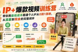 IP+爆款视频训练营,带你用最低成本跑通个人IP从0到1涨粉,从流量到现金的完整闭环-中创网_分享创业项目_助您在家赚钱