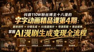 抖音110W粉丝博主十八漫的字字动画精品课第4期：剧本创作+分镜生成+剪辑+商业接单，掌握AI漫剧生成变现全流程-中创网_分享创业项目_助您在家赚钱