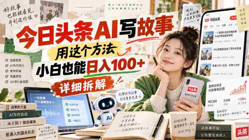今日头条AI写故事,用这个方法,小白也能日入100+,详细拆解