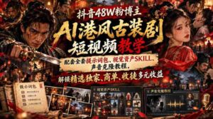 揭秘抖音48万粉丝博主AI港风古装剧短视频制作秘籍:附赠提示词包、视觉素材技巧、声音克隆指南,畅享精选收益、商业合作、收徒多重盈利-中创网_分享创业项目_助您在家赚钱