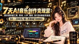 AI音乐创作变现营:零乐理掌握工具、歌词、人声、版权、发行及0粉起号变现,50—200元/首+月收益10000+-中创网_分享创业项目_助您在家赚钱