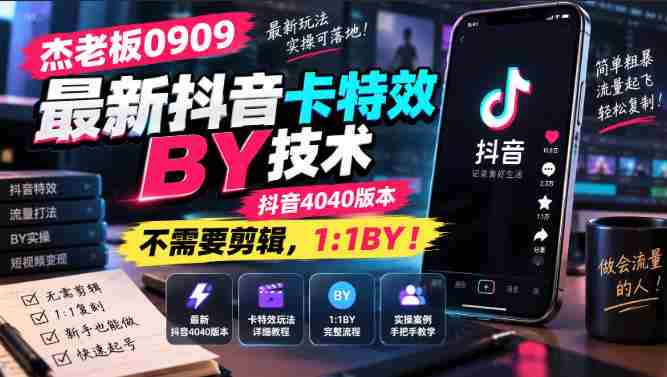 杰老板0909最新抖音卡特效搬运技术,抖音4040版本,不需要剪辑,1:1搬运!