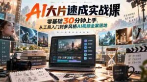 AI大片速成实战课|零基础30分钟上手,从工具入门到多风格AI视频全案落地-中创网_分享创业项目_助您在家赚钱