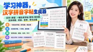 （20299期）学习神器，汉字拼音字帖生成器，汉字+拼音 一键生成字帖/默写/填空卷，支持词组、成语，老师、家长必备-中创网_分享创业项目_助您在家赚钱