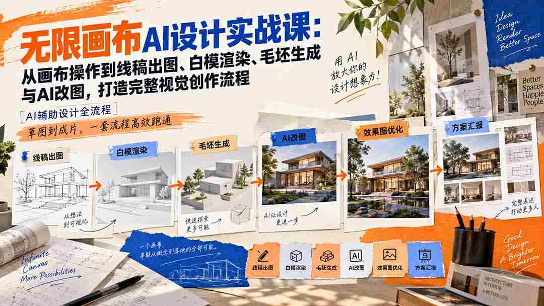 【无水印】无限画布AI设计实战课-更新：从画布操作到线稿出图、白模渲染、毛坯生成与AI改图，打造完整视觉创作流程-中创网_分享创业项目_助您在家赚钱